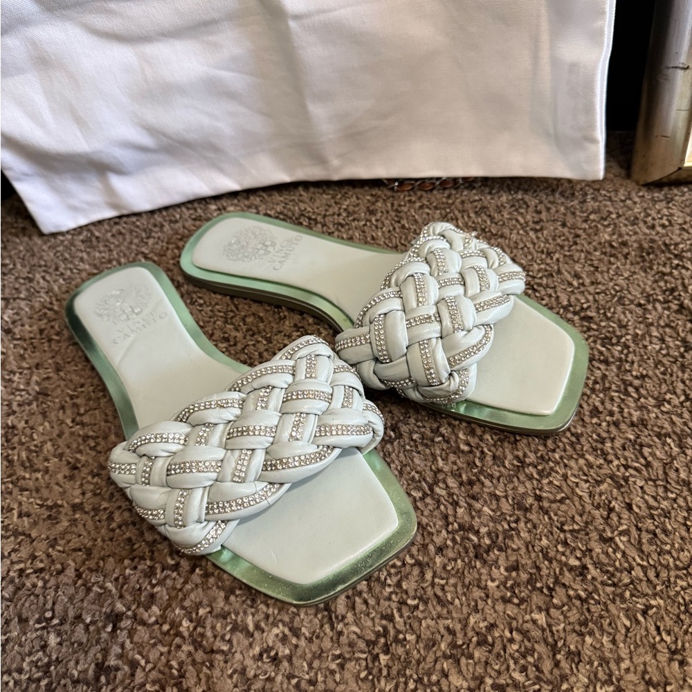 Vince Camuto Braided Slide Sandals - Light Green